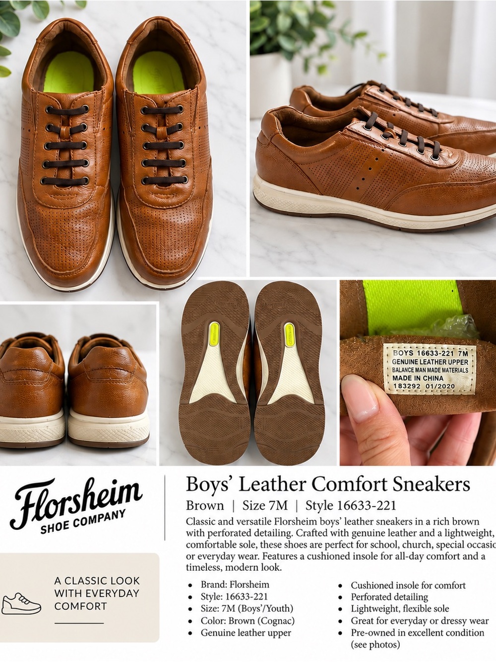Florsheim Brown Leather Casual Sneakers with White Sole